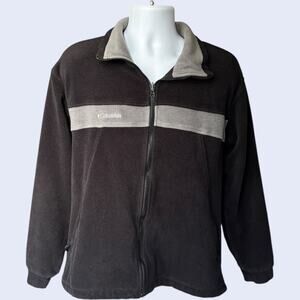 Columbia L Outdoor Fleece Jacket Black Gray Stripe Full Zip 90s Sporty